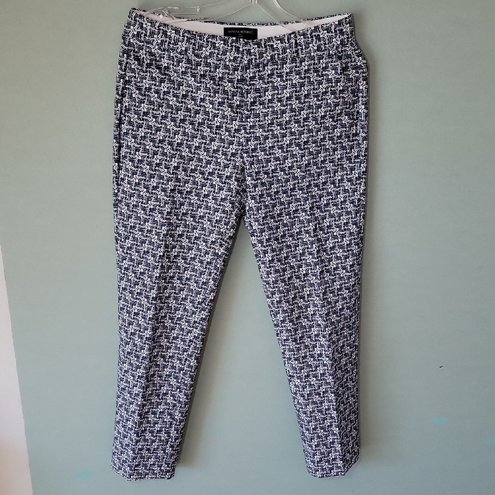 Banana Republic Women's Patterned Pants - Navy and White